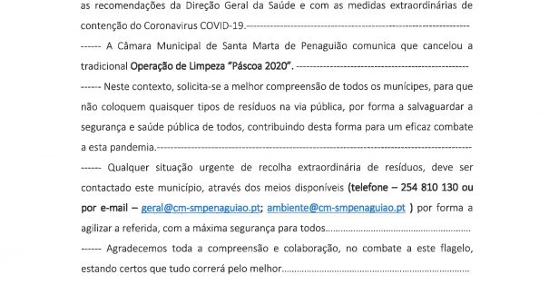 AVISO | Operação de Limpeza “Páscoa 2020”