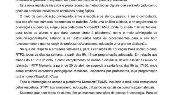 Novas modalidades de ensino adotadas – Comunicado do Agrupamento de Escolas de Santa Marta de Penaguião