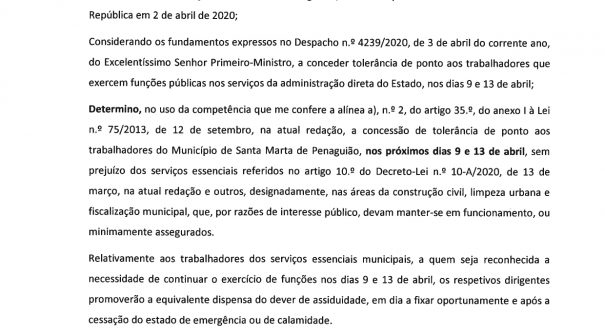 Tolerância de Ponto – 9 e 13 de abril de 2020