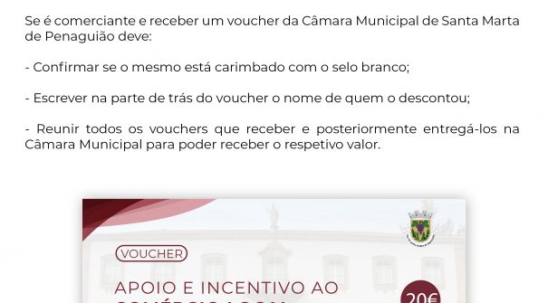 ATENÇÃO Se é comerciante e receber um voucher da Câmara Municipal de Santa Marta de Penaguião deve