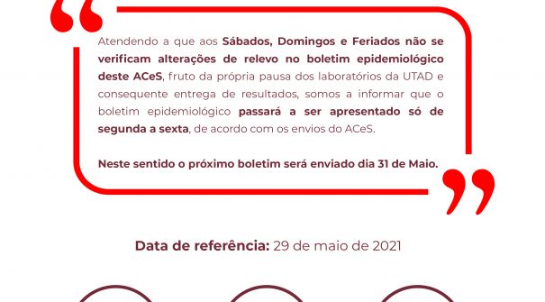 Boletim Epidemiológico do dia 29 de maio 2021