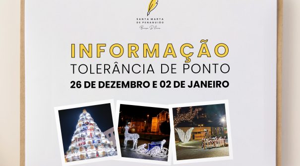 INFORMAÇÃO – TOLERÂNCIA DE PONTO NOS DIAS 26 DE DEZEMBRO E 2 DE JANEIRO